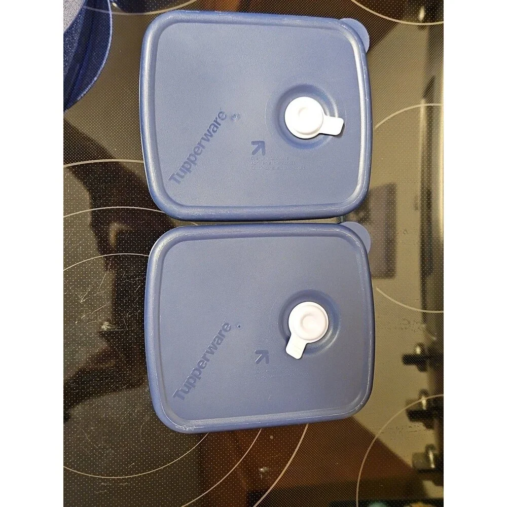 Set of 2 Tupperware Vent N Serve Medium Shallow / Medium Container Indigo Blue